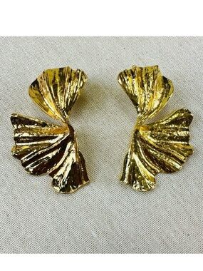 Statement Gold Ginkgo Leaf Earrings Hammered Chunky Leaf Drop Earrings Jewelry